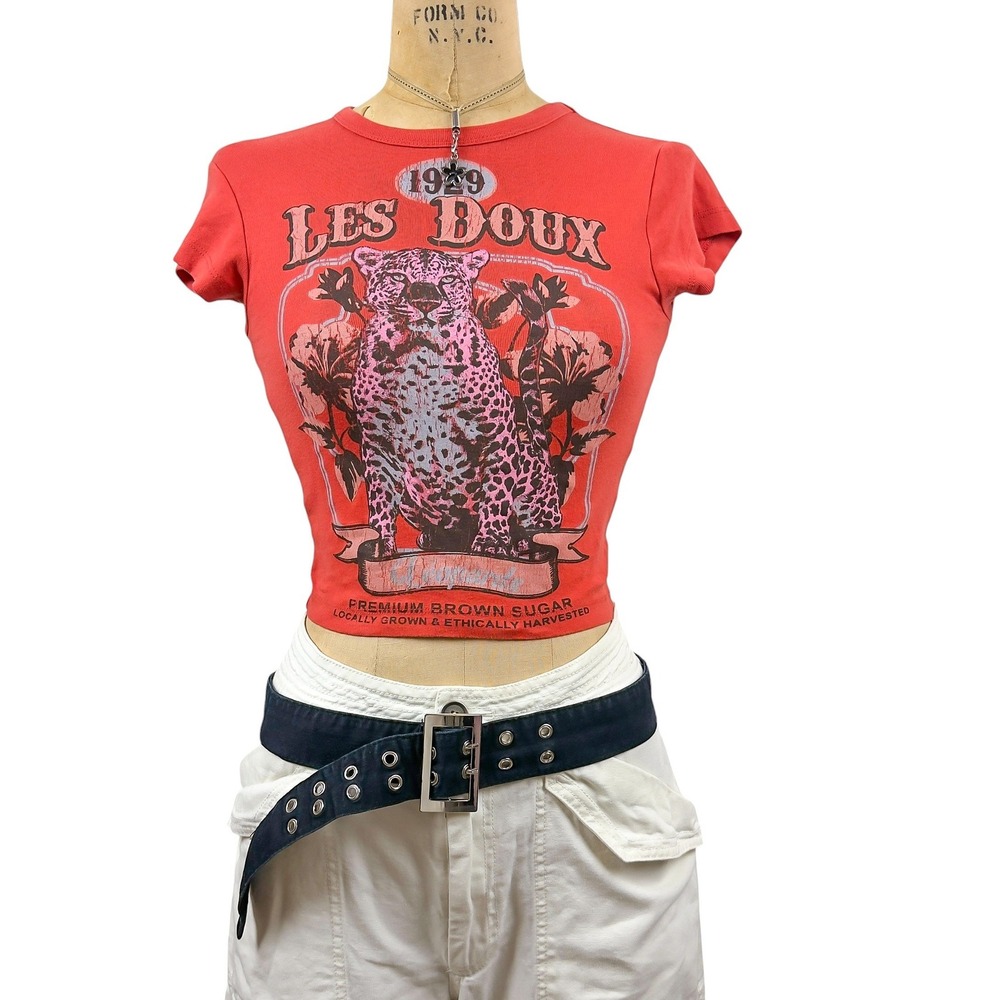 Y2K Urban Outfitters Graphic Baby Tee Leopard Print Grunge Streetwear Size XS